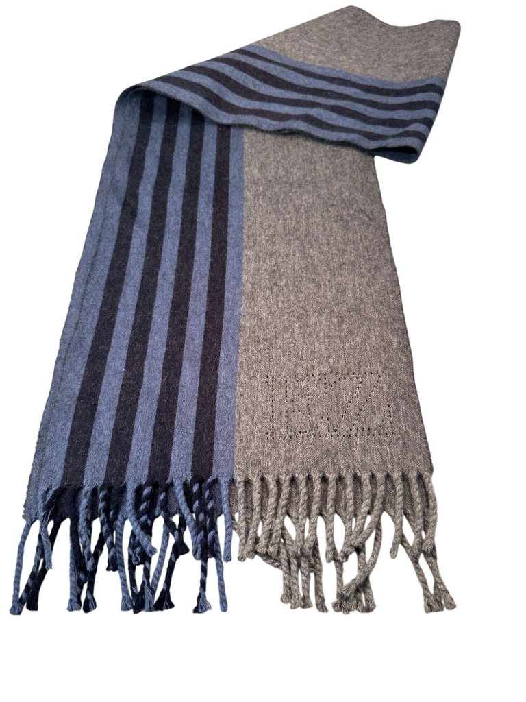 Ermenegildo Zegna Scarf Mens Italy Striped Cashmere Wool Muffler Winter Fringed